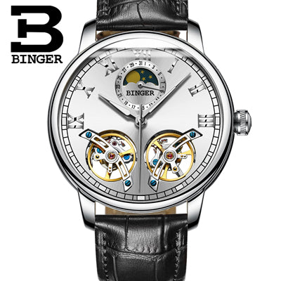 Switzerland watches men luxury brand BINGER sapphire Water Resistant toubillon full steel Mechanical Wristwatches B-8607M-4