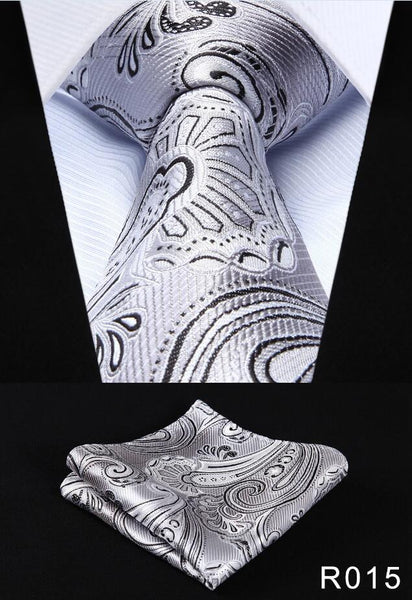 Paisley Floral 3.4" 100%Silk Wedding Jacquard Woven Men Tie Necktie Pocket Square Handkerchief Set Suit #RF1