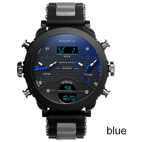 men watches BOAMIGO brand 3 time zone military sports watches male LED digital quartz wristwatches gift box relogio masculino
