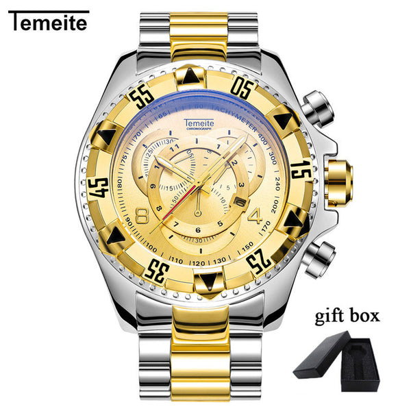 Relogio TEMEITE 2018 New Quartz Watches Mens Fashion Creative Heavy Waterproof Wristwatch Luxury Gold Blue Full Steel Masculino