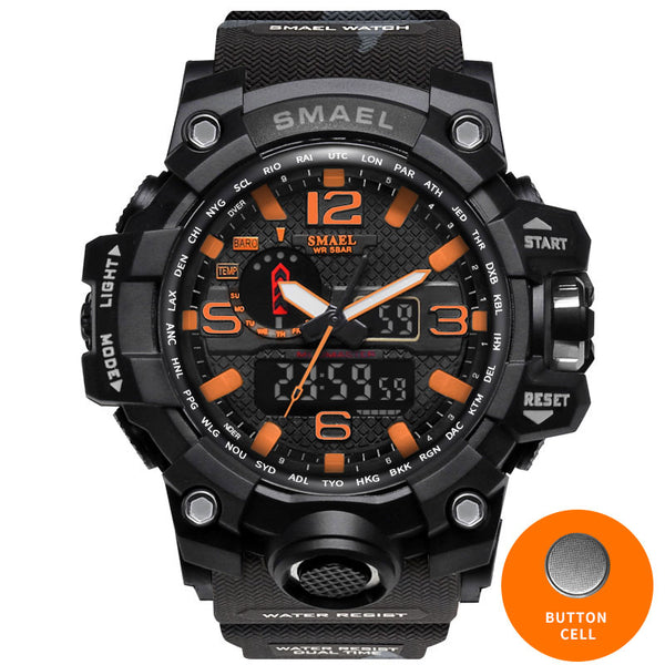 SMAEL Brand Men Watch Dual Time Camouflage Military Watch Digital Watch LED Wristwatch 50M Waterproof 1545BMen Clock Sport Watch