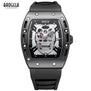 Baogela Fashion Mens Skeleton Skull Luminous Quartz Watches Military Style Black Silicone Rectangle Dial Wristwatch for Man1612