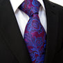 Extra long size Floral Paisley Fuchsia Red Blue Matching Hanky Navy Black Mens Tie 100% Silk Jacquard Woven Fashion 63"