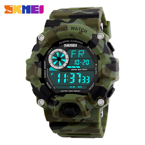 SKMEI Fashion Camo Digital Watch Men Chronograph Sport Army Green Watch Military Camouflage LED Wristwatch 50M Waterproof 1019