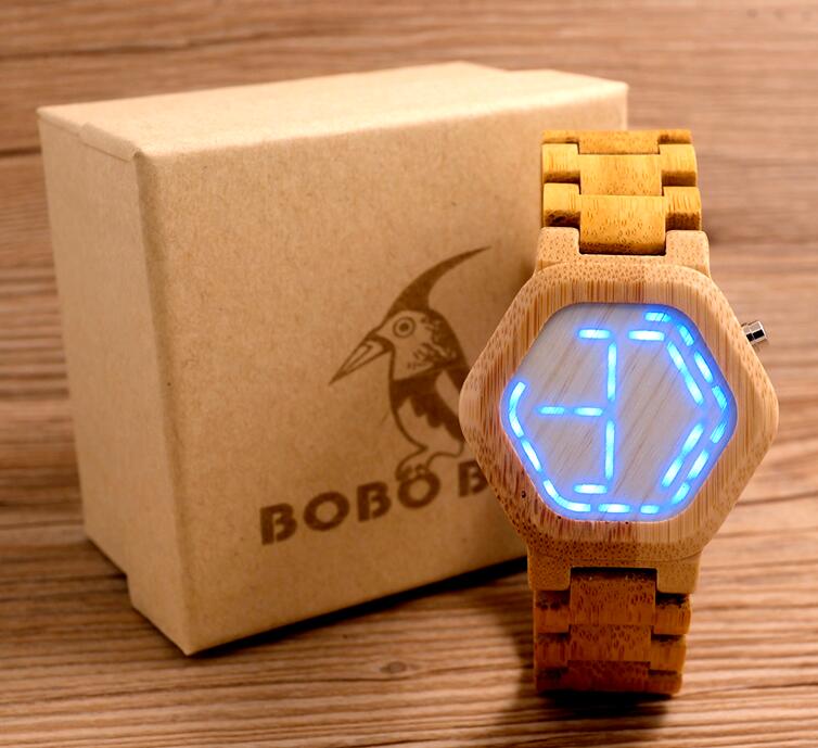 BOBO BIRD V-E03 Casual LED Digital Bamboo Watch Night Vision LED Watch Cool LED Display Clock with Unique LED Date Day