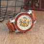 BOBO BIRD Wood&Steel Exposed Mechanical Watch Wooden Band Vintage Bronze Skeleton Male Antique Steampunk Casual Automatic