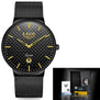 LIGE Fashion Mens Watches Top Brand Luxury Ultra Thin Quartz Watch Men Steel Mesh Strap Waterproof Gold Watch Relogio Masculino