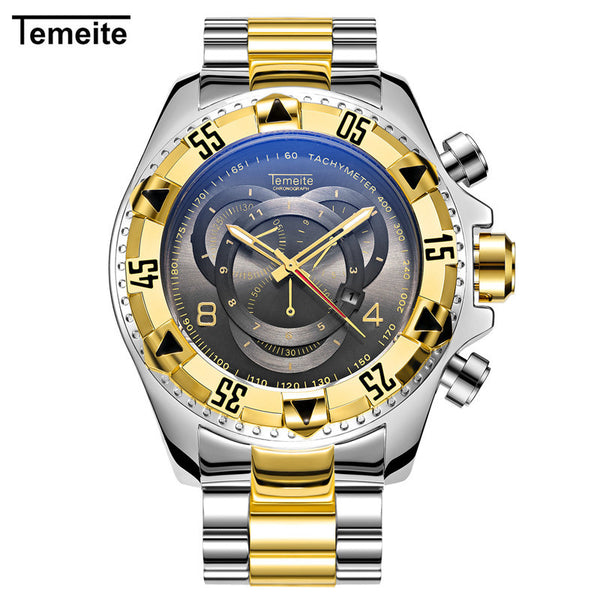 Relogio TEMEITE 2018 New Quartz Watches Mens Fashion Creative Heavy Waterproof Wristwatch Luxury Gold Blue Full Steel Masculino