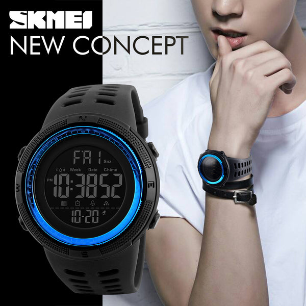 SKMEI Chronograph Sports Watches Men Silicone Countdown LED Digital Watch Military Waterproof Wristwatches Alarm Clock Male 1251