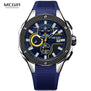 Megir Mens Chronograph Sport Round Analogue Quartz Wrist Watches Date Indicator Silicone Bracelet Strap 2053G Blue Black