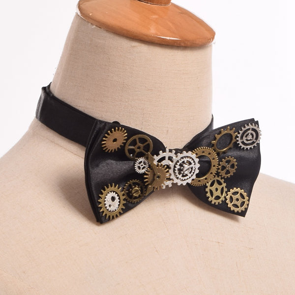 1pc Unisex Steampunk Bow Tie Gear Necktie Gothic Punk Vintage Cravate Black Neckwear