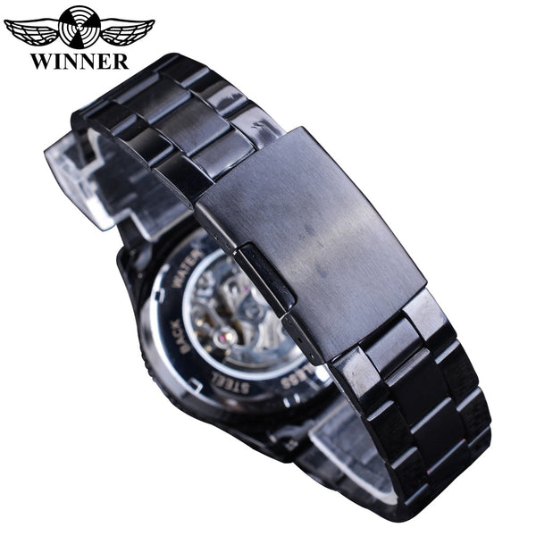 Winner Watches Full Black Bracelet for Men Luminous Hands Men's Automatic Watch Top Brand Luxury relogio masculino Male Clock