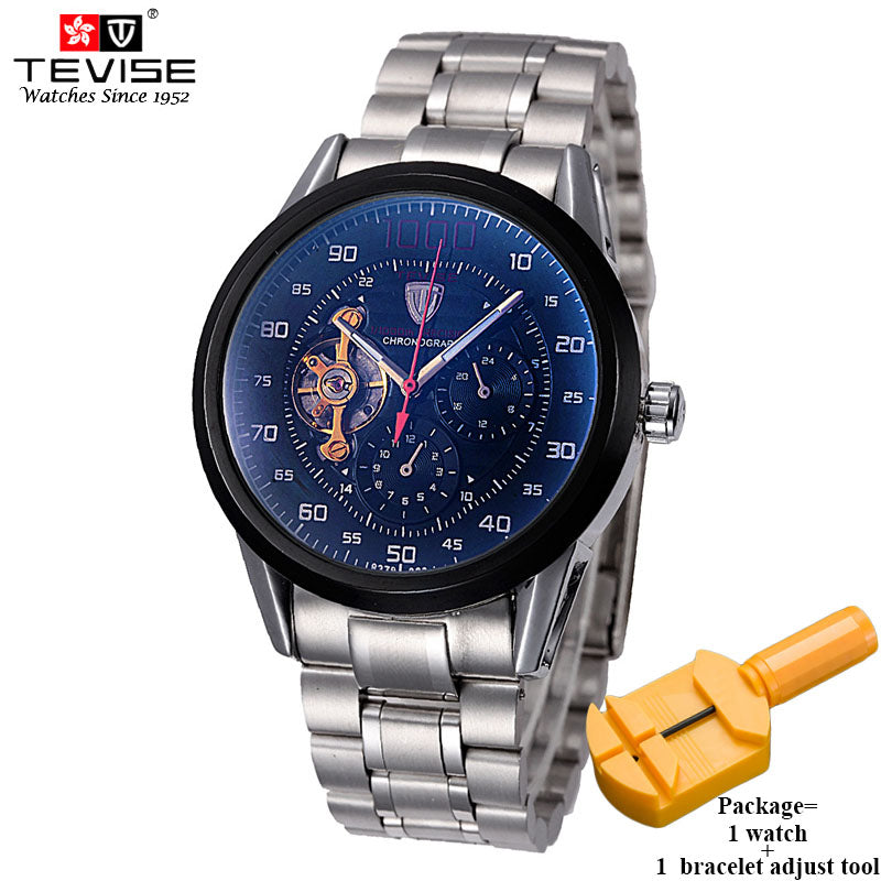 TEVISE Mens Watches Automatic Mechanical Watch Tourbillon Self-Wind Clock Stainless Steel Luxury Wristwatch Relojes Hombre 8378