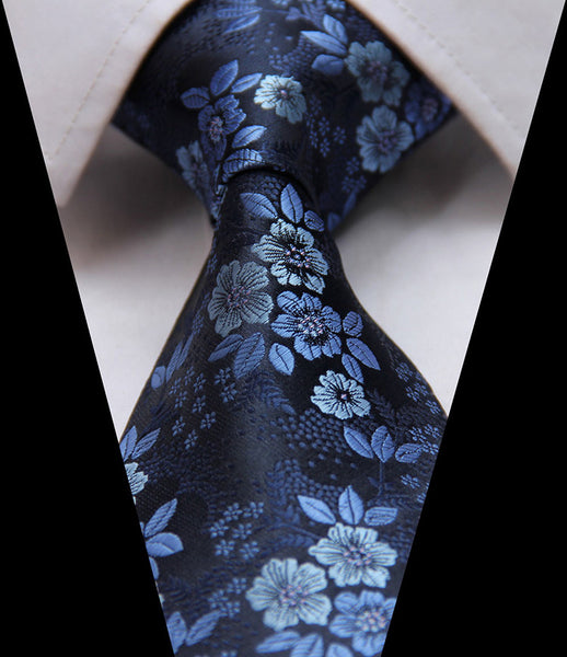 TF2005B8 Blue Floral Paisley 3.4" 100% Silk Jacquard Woven Classic Man's Tie Necktie
