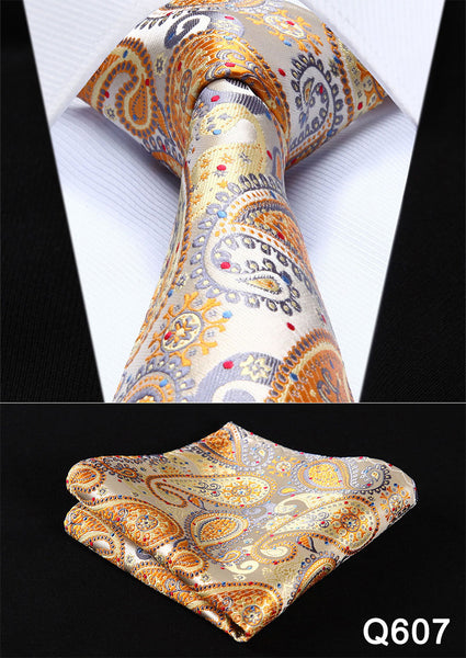 Pocket Square Classic Party Wedding Floral 3.4" Silk Wedding Mens Extra Long Tie XL Necktie Handkerchief Set #Q6