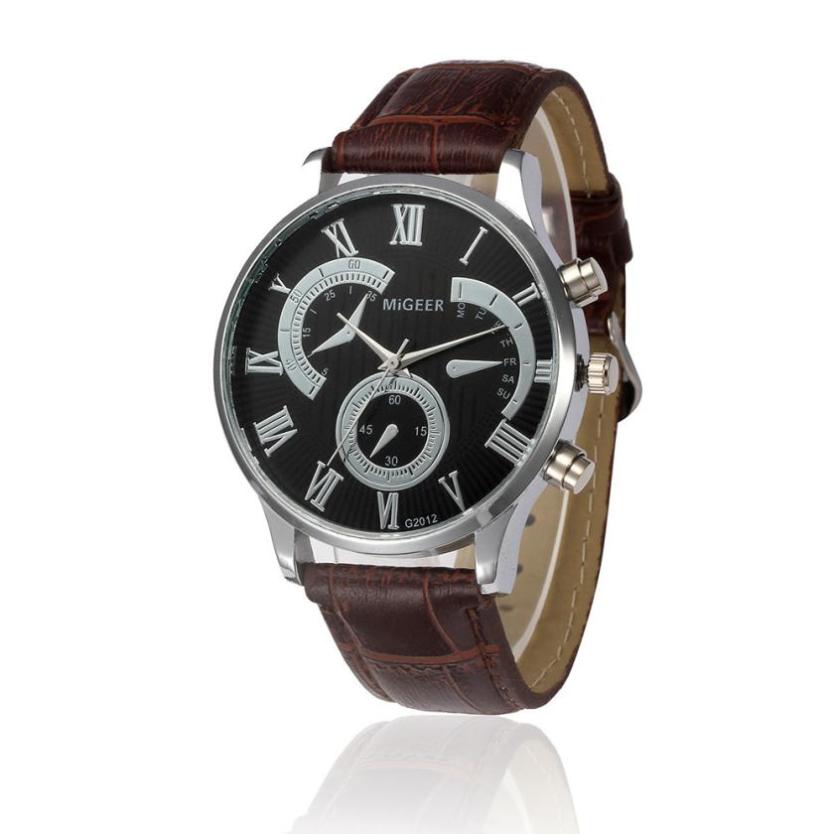 MIGEER Quartz Watch Mens Sports Military Watches Men Luxury Leather Strap Analog Wrist Watch Men's Top Brand Business Watches #Z