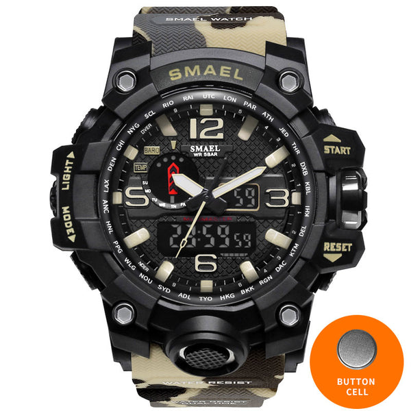 SMAEL Brand Men Watch Dual Time Camouflage Military Watch Digital Watch LED Wristwatch 50M Waterproof 1545BMen Clock Sport Watch