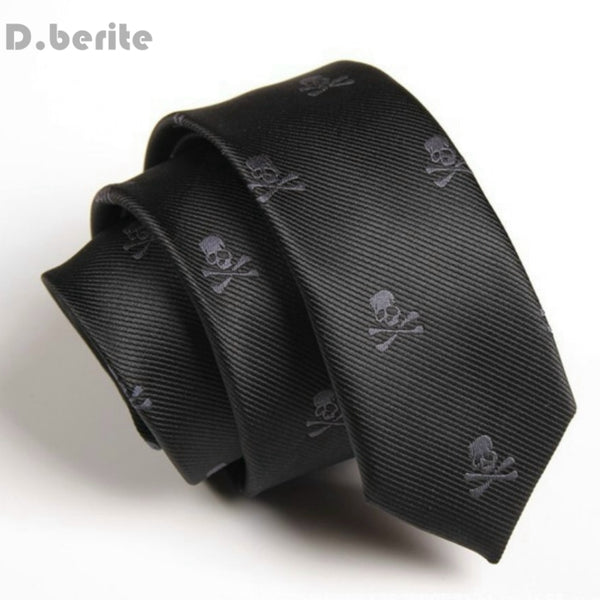 Mens Black Neck Tie Classical Skull Slim Skinny Ties Narrow Silk Groom Necktie Business Neckties For Wedding Party SK251