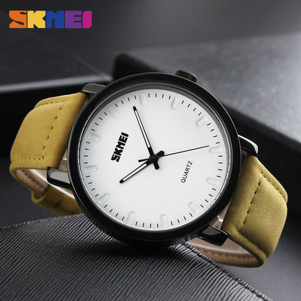 SKMEI Men Fashion Watches Casual Genuine Leather Strap Quartz Wristwatches 30M Waterproof Luxury Watch Relogio Masculino 1196