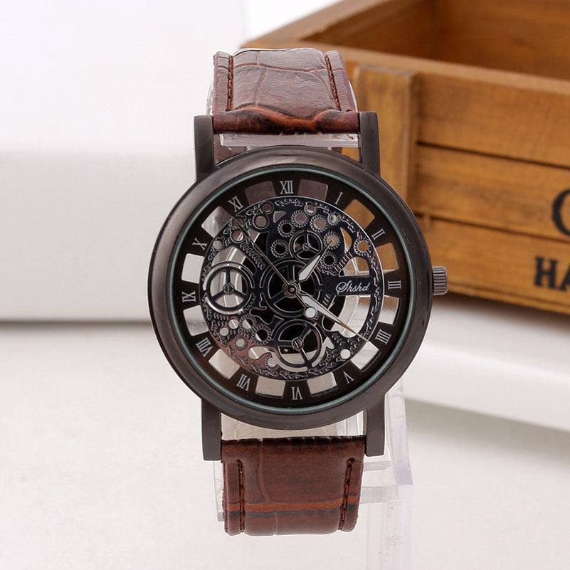 Luxry Brand Hollow Engraving Wristwatch for Men Skeleton Watch Male Saat Women Quartz Watch Business Fashion Leather Band Clock