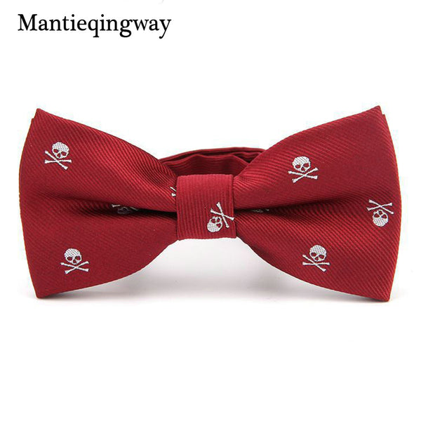 Mantieqingway Novelty Men's Polyester Silk Bow Tie Skull Bowtie for Tuxedo Banquet New Design Bowknot Ties for Wedding Groom