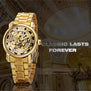 Men's Golden Skeleton Watches 2017 WINNER Auto Mechanical Wristwatches Stainless Steel Strap Top Brand Luxury +GIFT BOX