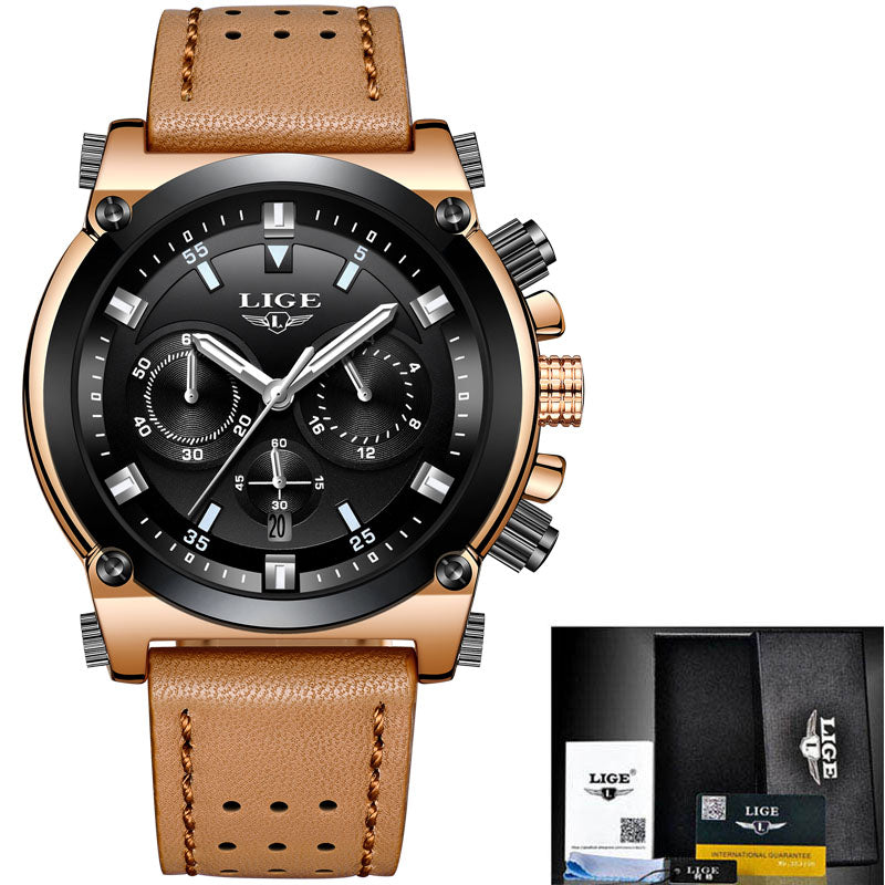 LIGE Watch Men Sport Quartz Fashion Leather Clock Mens Watches Top Brand Luxury Waterproof Business Watch Man Relogio Masculino