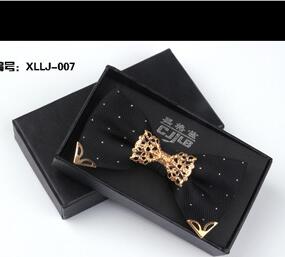 Korean Formal Mens Bow Tie With Metal Decorate Groomsman Groom Bow Ties For Men Wedding Party Bowtie Gift Box Butterfly Neckwear