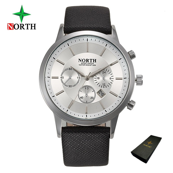 North Luxury Men Watches Waterproof Genuine Leather Fashion Casual Wristwatch Man Business Sport Clock Classic Blue Silver 6009