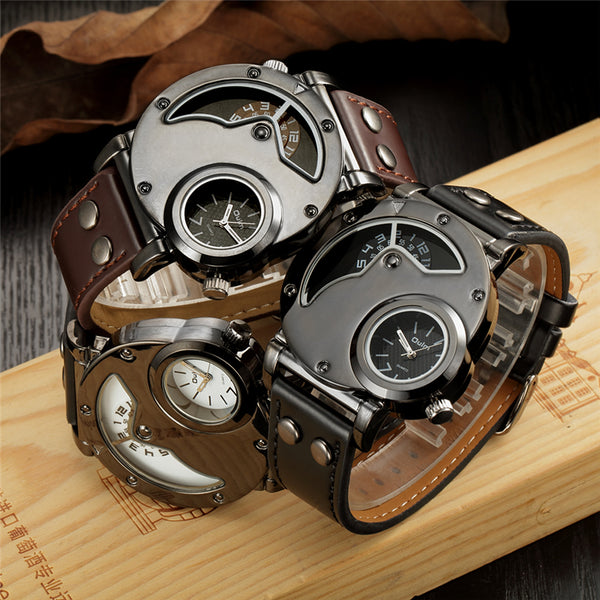 Oulm Watch Man Quartz Watches Top Brand Luxury Leather Strap Military Sport Wristwatch Male Clock relogio masculino