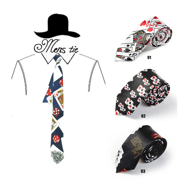 New 2inch wide 7 Fashion "Playing Cards / Poker White"Pattern Party ties Polyester Woven Classic Men`s Neck Ties-Free Shipping