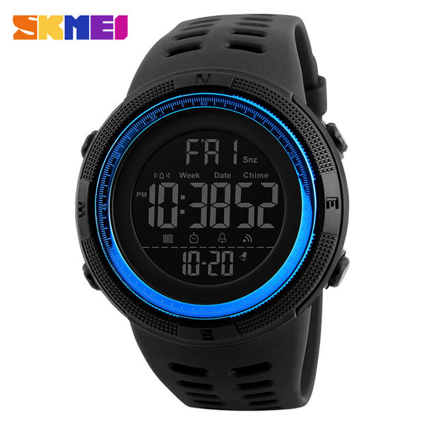 SKMEI Chronograph Sports Watches Men Silicone Countdown LED Digital Watch Military Waterproof Wristwatches Alarm Clock Male 1251