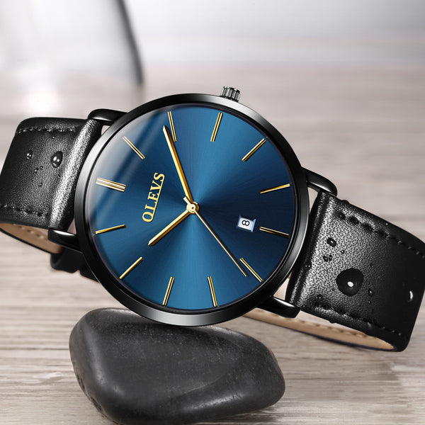 OLEVS Ultra thin Fashion Male Wristwatch Leather Watchband Business Watches Waterproof Scratch-resistant Men Watch Clock G5869P