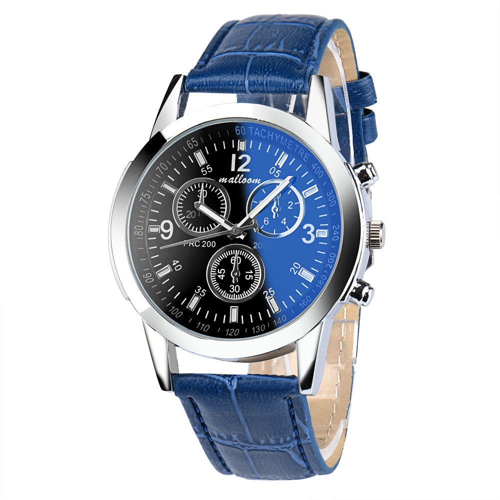 Brand Men's Business Watch Women Luxury Faux Leather Blue Ray Glass Wrist Watches Mens Brand Quartz Analog Watch Relojes #Zer