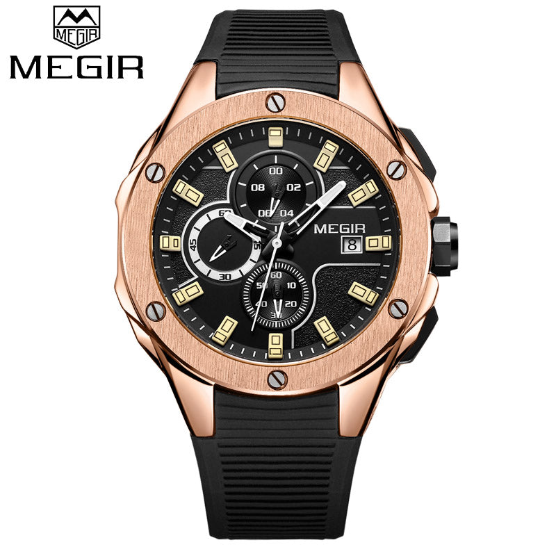 Megir New Fashion Big Dial Chronograph Watch Men Luxury Top Brand Quartz Military Student Sport Watch Silicone Men's Wristwatch