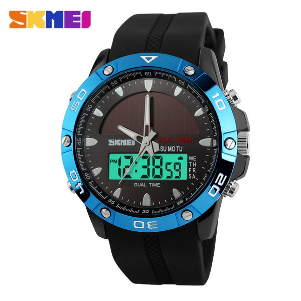 SKMEI Men Solar Dual Watches Fashion Digital Sport Watch Chronograph Alarm Waterproof Quartz Wristwatches Relogio Masculino 1064