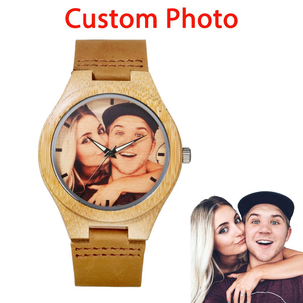 Unique Gift Personality Creative Design Customized Logo Wooden Wrist Watches Print Photo Special OEM Couple Watch For Men Women