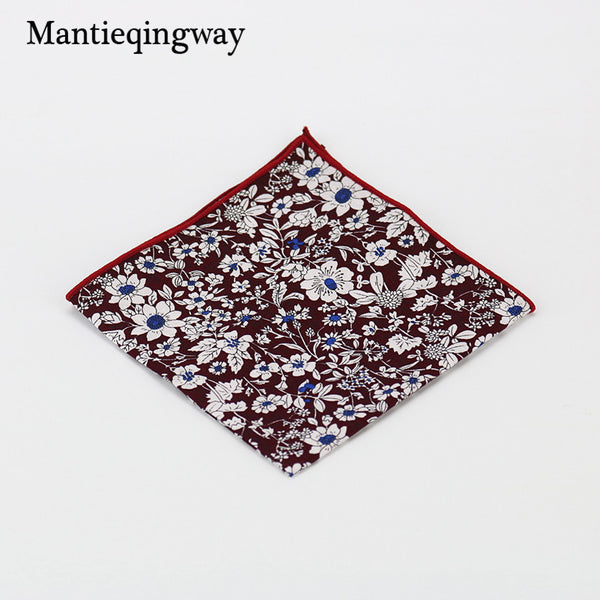 Mantieqingway Style Wedding Party Paisley & Floral Pocket Square for Mens Suit Cotton Blue & Red Handkerchiefs 24cm Chest Towel