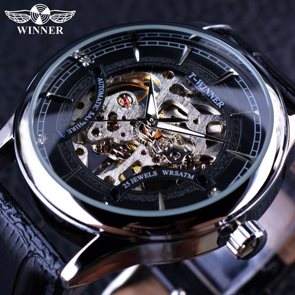 Winner 2016 Fashion Black Golden Star Luxury Design Clock Mens Watch Top Brand Luxury Mechanical Skeleton Watch Male Wrist Watch