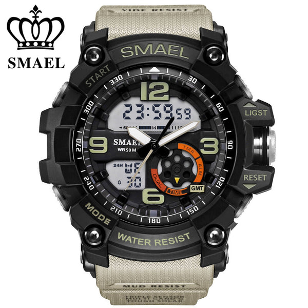 SMAEL Analog-Digital Watch men sports 50M Professional Waterproof Quartz large dial hours military wristwatches 2018 fashion