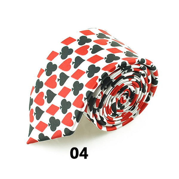 New 2inch wide 7 Fashion "Playing Cards / Poker White"Pattern Party ties Polyester Woven Classic Men`s Neck Ties-Free Shipping