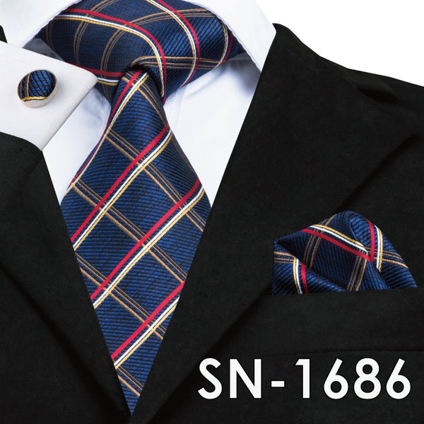 SN-1518 New Arriving Ties Men Fashion 2017 Hi-Tie Design Royal Blue Neck Tie Pocket Square Cufflinks Set for Mens Business Party