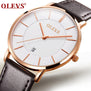 OLEVS Men's Calendar Watches Luxury Brand Water resistant Sports Wristwatch Casual Fashion Leather Ultra thin Watch Quartz Male