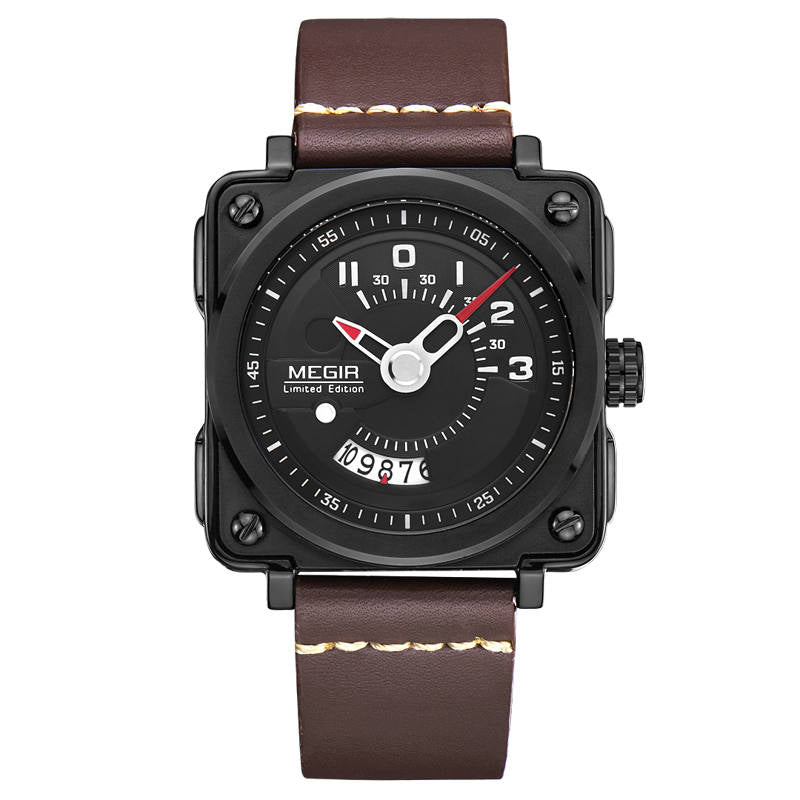 Men Watch Military Army Top Brand Luxury Megir Genuine Leather Square Quartz Watches Sport Waterproof Chronograph Wristwatch