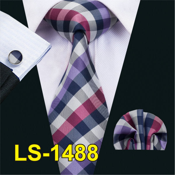 LS-822 Mens Tie Black Paisley 100% Silk Classic Barry.Wang Tie Hanky Cufflinks Set For Men Formal Wedding Party Groom Hot Sell