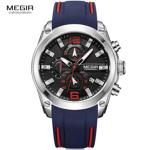 MEGIR Chronograph Quartz Men Watch Clock Relogio Masculino Luxury Brand Silicone Army Military Sport Watches Mens Saat 2063