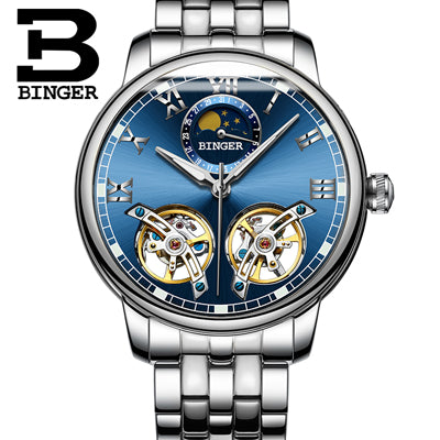 Switzerland watches men luxury brand BINGER sapphire Water Resistant toubillon full steel Mechanical Wristwatches B-8607M-4