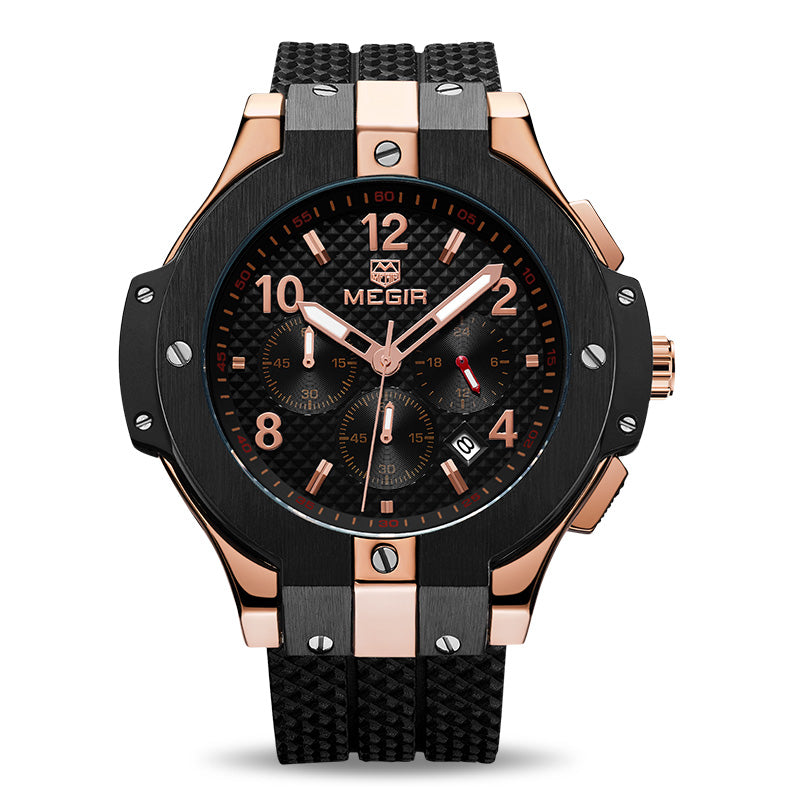 Megir Men's Chronograph Watch Men Quartz Big Dial Army Military Watches Male Silicone Clock Wristswatch Hour Relogio Masculino