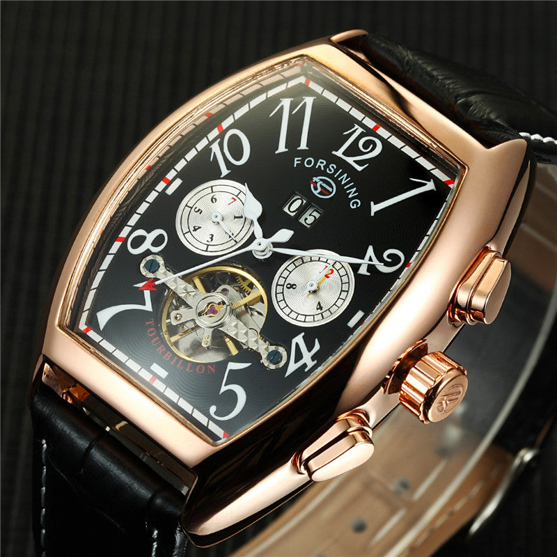 Forsining Tonneau Automatic Man Watches Men Gold Date Month Flying Tourbillon Watches Men Mechanical Watch Montre Homme