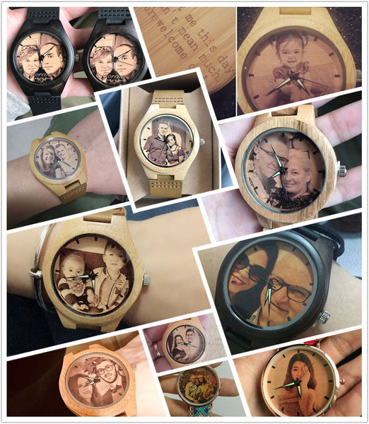 Unique Gift Personality Creative Design Customized Logo Wooden Wrist Watches Print Photo Special OEM Couple Watch For Men Women